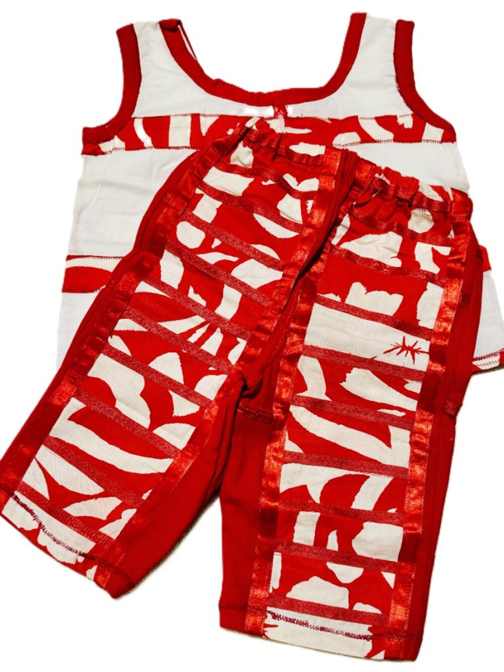 Red and White Kid's Capri Set - Handmade